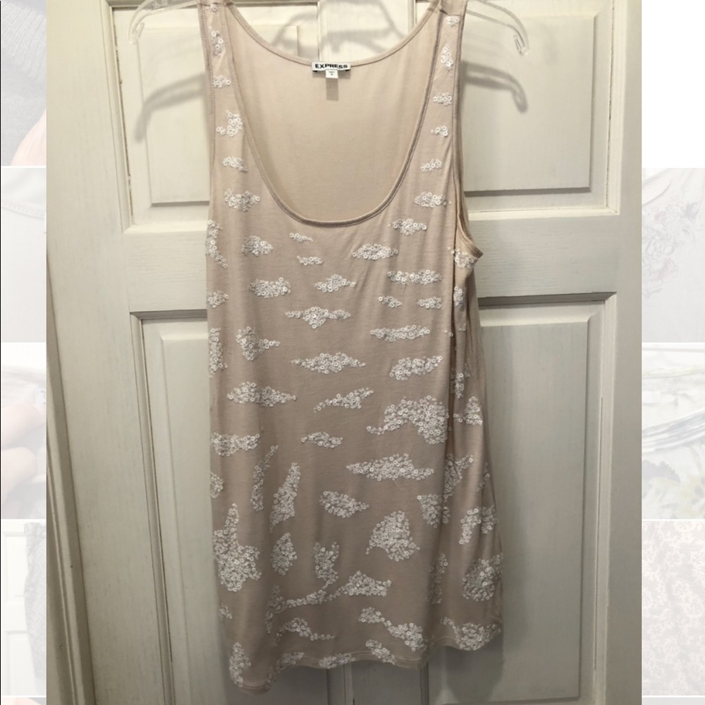Tan tank top with sequined design. Size L